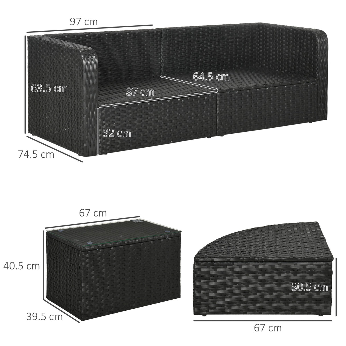 easycomfort easycomfort salotto da giardino con 2 poltrone e 2 poggiapiedi in rattan pe tavolino in vetro nero