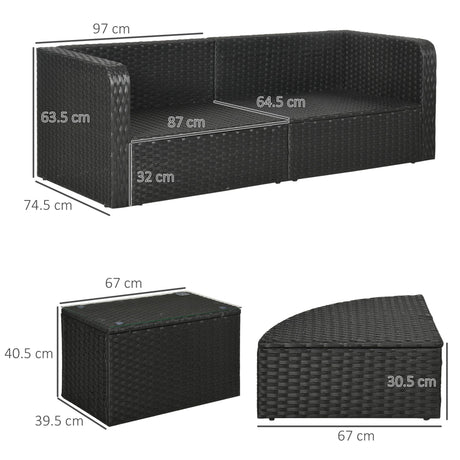 easycomfort easycomfort salotto da giardino con 2 poltrone e 2 poggiapiedi in rattan pe tavolino in vetro nero