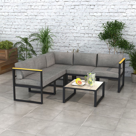 easycomfort easycomfort salotto da giardino con divano e tavolino in alluminio con cuscini imbottiti grigio