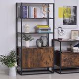 easycomfort easycomfort scaffale libreria in stile vintage con 3 ripiani 1 armadietto in legno e telaio in metallo nero 76x33x162 5cm ean 8054144136066