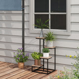 easycomfort easycomfort scaffale per piante a 4 livelli in acciaio e legno 40x40x75 5 cm marrone e nero