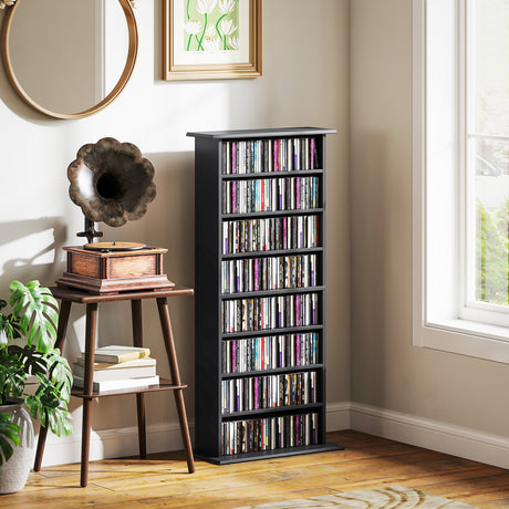 easycomfort easycomfort scaffale porta cd con 6 ripiani regolabili capacita di 360 cd185 dvd 58x24x124 5 cm nero