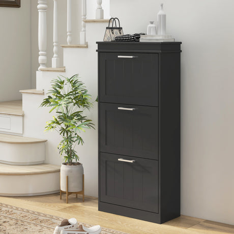 easycomfort easycomfort scarpiera moderna con 3 cassetti ribaltabili per 15 paia di scarpe e ripiano regolabile 54x24x117 5cm nero