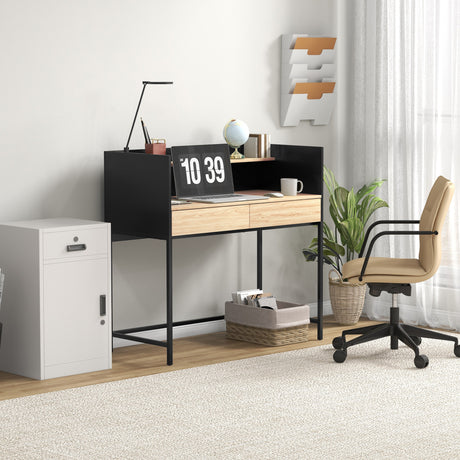 easycomfort easycomfort scrivania 2 cassetti con ripiano superiore in legno e acciaio 106x51 5x102 5 cm nero e color quercia