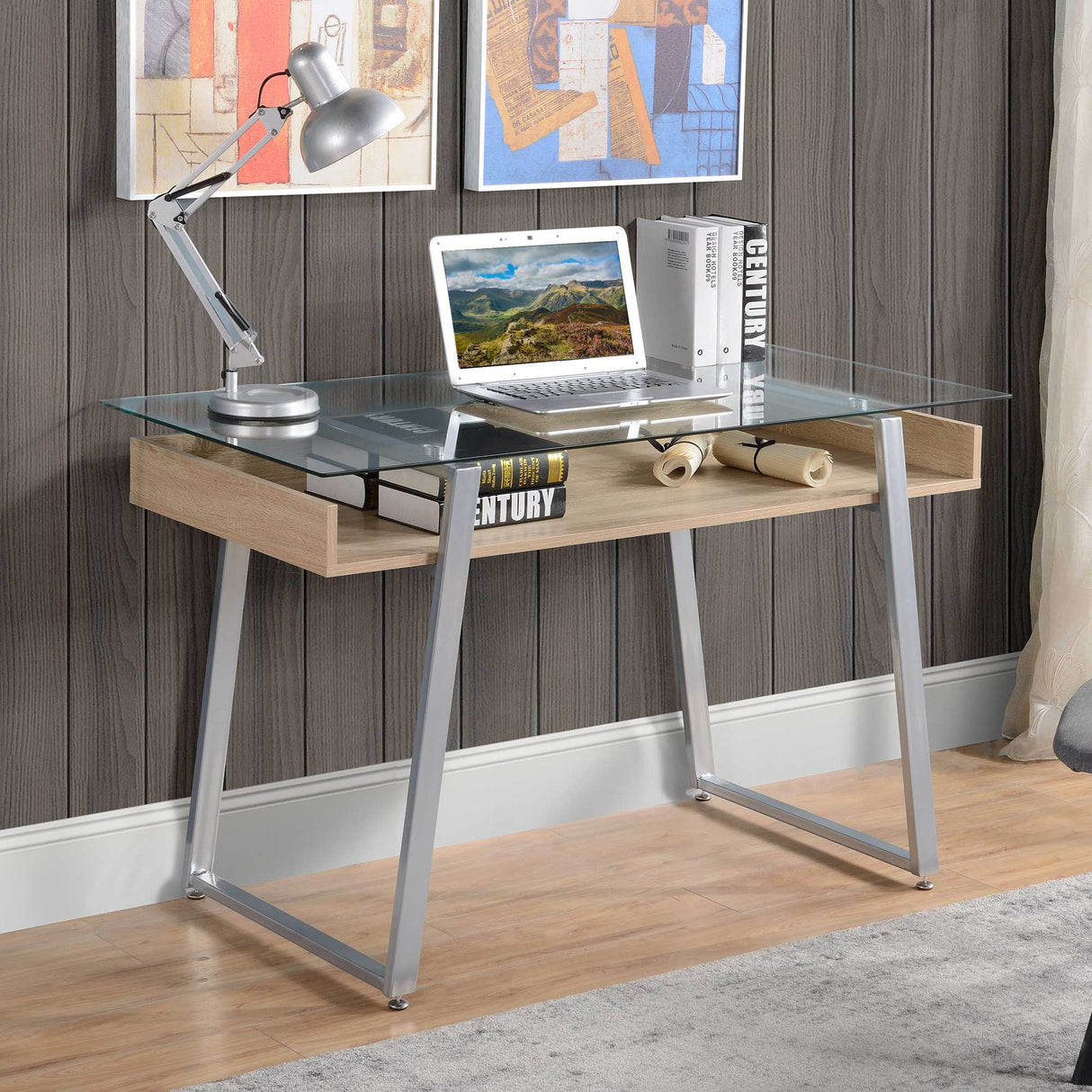 easycomfort easycomfort scrivania da computer di design con piano in vetro temperato di 9mm e telaio in legno e acciaio per casa ufficio ean 8055776910307