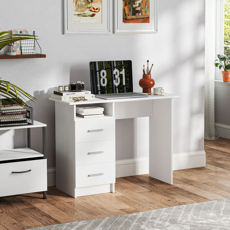 easycomfort easycomfort scrivania moderna in legno con 3 cassetti e ripiano aperto 100x40x75 cm bianca e marrone