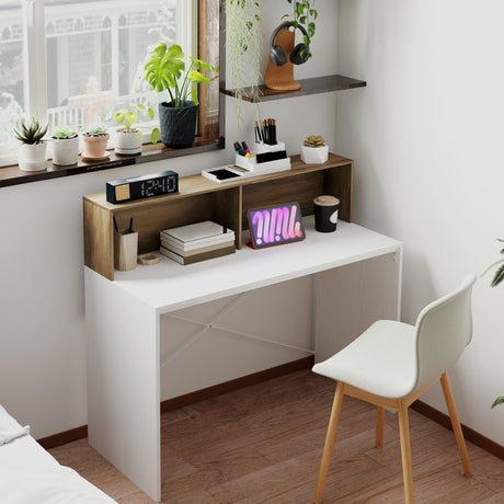 easycomfort easycomfort scrivania pc moderna con piano rialzato e 2 ripiani in truciolato 110x50x102 6 cm bianco marrone e noce