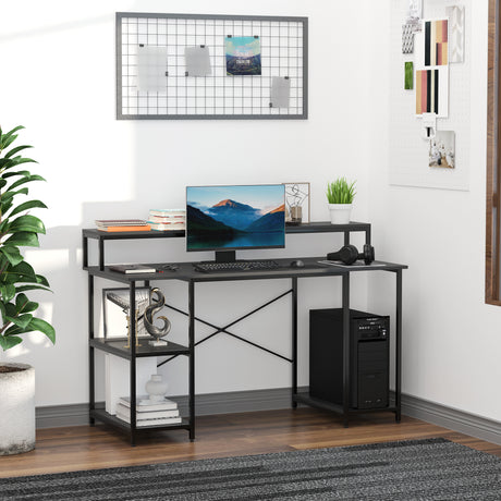 easycomfort easycomfort scrivania per computer con ripiani per monitor e cpu scrivania da ufficio per casa studio e lavoro nera 140 x 60 x 93cm ean 8054144131405