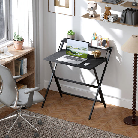 easycomfort easycomfort scrivania pieghevole con ripiano per monitor 81 5x62x86 5 cm nero