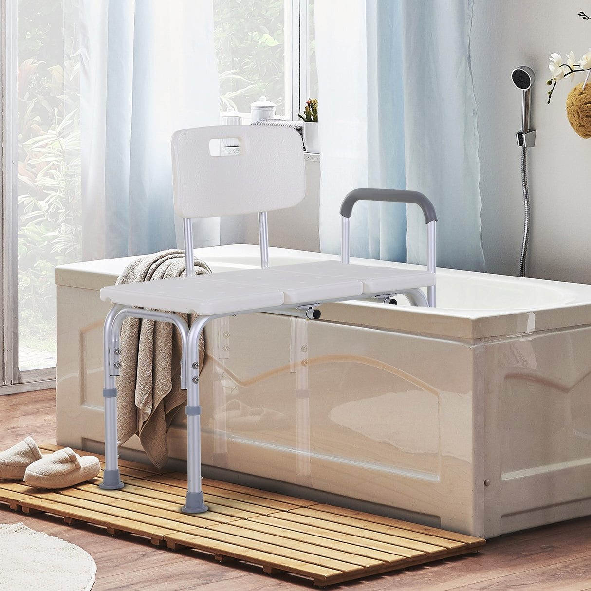 easycomfort easycomfort sedia da doccia con altezza regolabile su 6 livelli piedini e bracciolo antiscivolo ampia seduta 68 5x40 5cm ean 8054111846165