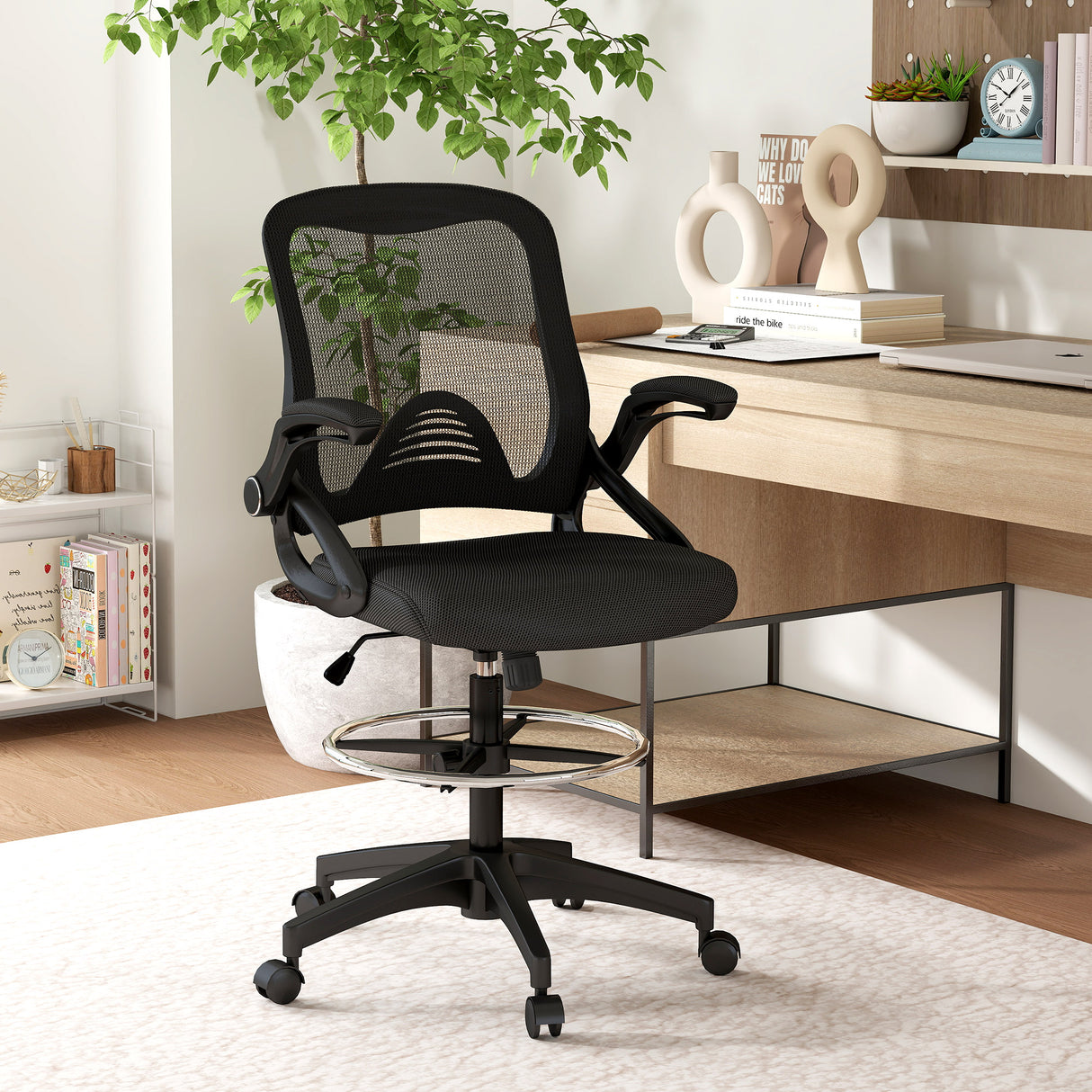 easycomfort easycomfort sedia da ufficio traspirante ad altezza regolabile con braccioli ribaltabili 64x60x106 126 cm nera