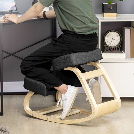 easycomfort easycomfort sedia ergonomica con inginocchiatoio in legno di betulla e cuscino 51x69x58cm nero