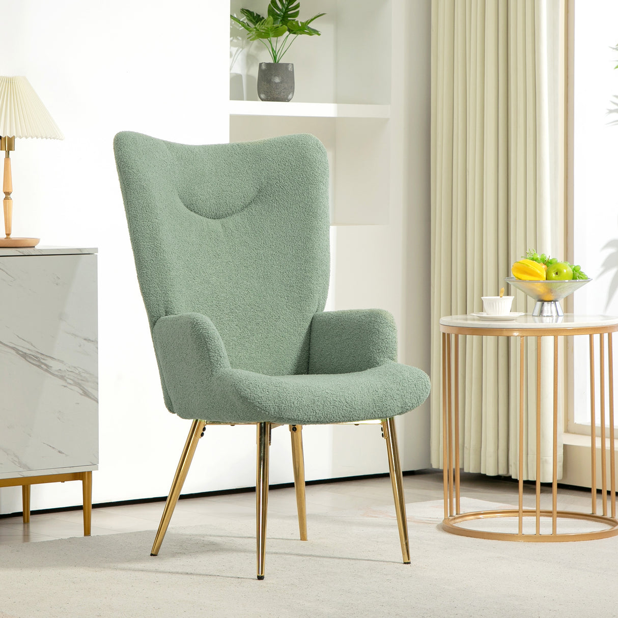 easycomfort easycomfort sedia per soggiorno con schienale alto in acciaio e tessuto effetto sherpa 73x68x111 cm verde e oro