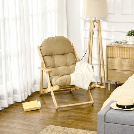 easycomfort easycomfort sedia per soggiorno pieghevole con braccioli e cuscino in legno di faggio e tessuto 71x89x96 cm marrone