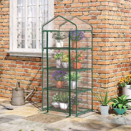 easycomfort easycomfort serra da balcone compatta con 4 ripiani e copertura in pvc trasparente 70x50x160cm