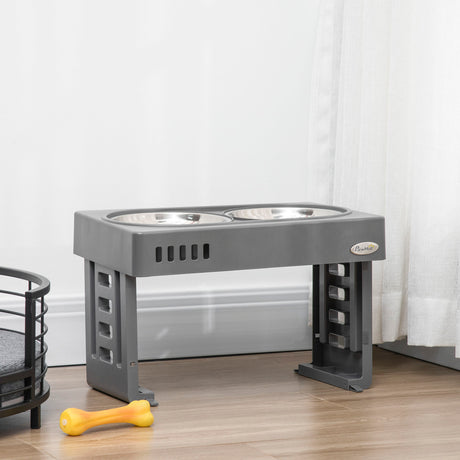 easycomfort easycomfort set 2 ciotole per cani da 1 2l con gambe rimovibili in abs e acciaio 44x27 7x28 cm grigio e argento