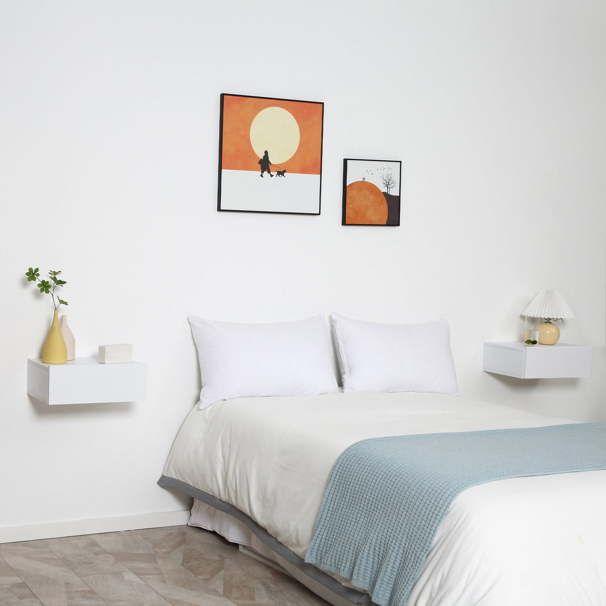 easycomfort easycomfort set 2 comodini sospesi in legno design moderno 40x30x15cm bianco