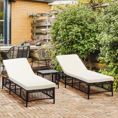 easycomfort easycomfort set 2 lettini prendisole con cuscini imbottiti e tavolino in rattan pe marrone e beige