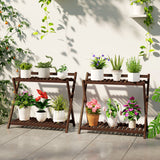 easycomfort easycomfort set 2 portapiante a 2 livelli con design a doghe in legno di abete 73x36x64 cm marrone bruciato
