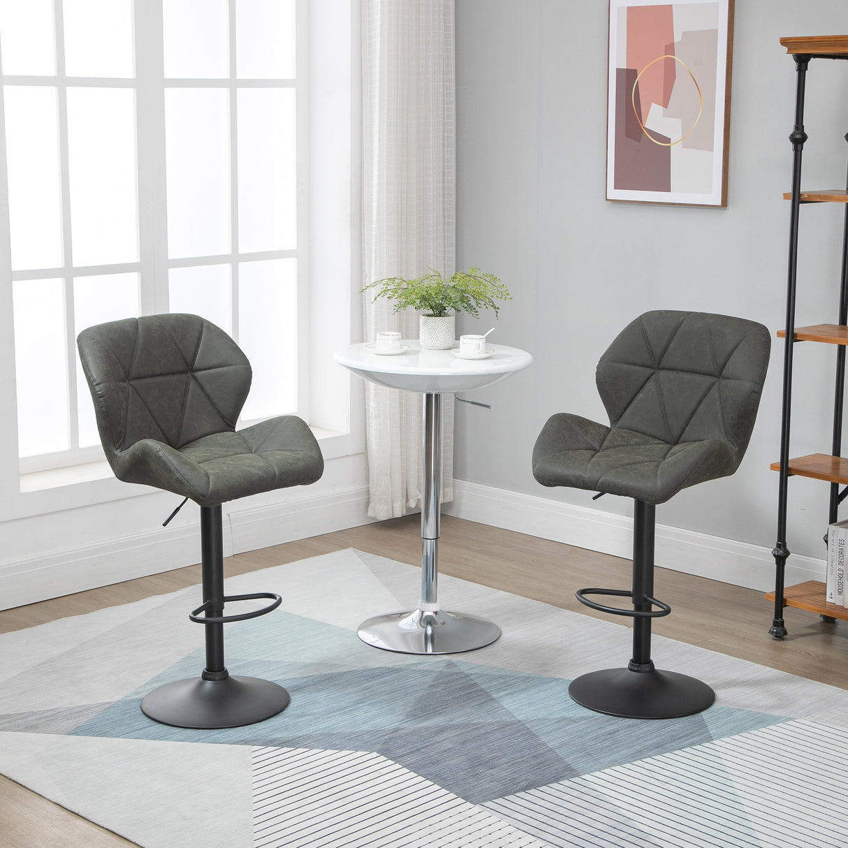 easycomfort easycomfort set 2 sgabelli da bar con altezza regolabile base in metallo e seduta in finta pelle sgabelli con schienale e poggiapiedi 51 5x57 5x93 114 5 cm verde militare