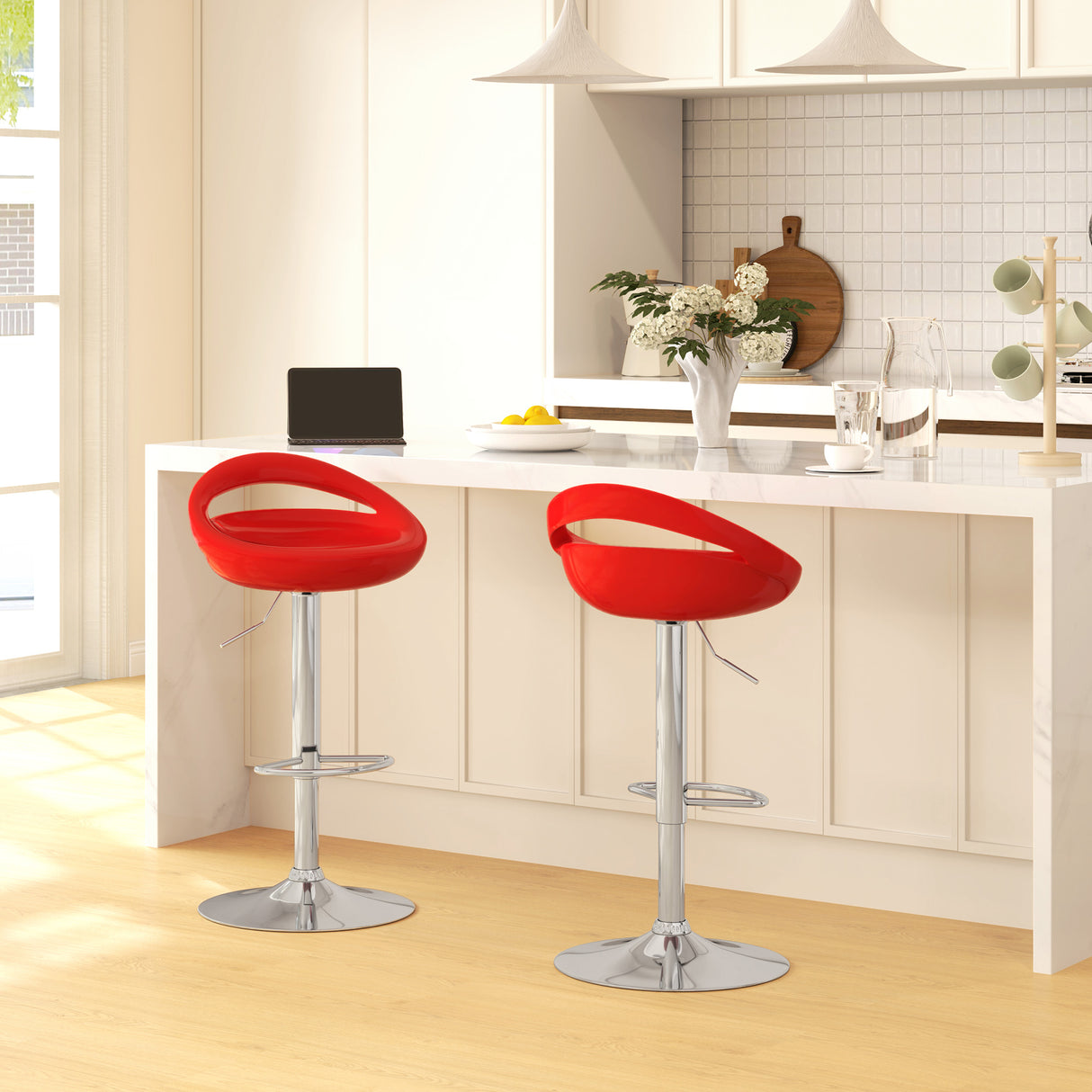 easycomfort easycomfort set 2 sgabelli da bar girevoli con poggiapiedi altezza regolabile base in acciaio seduta in abs rosso