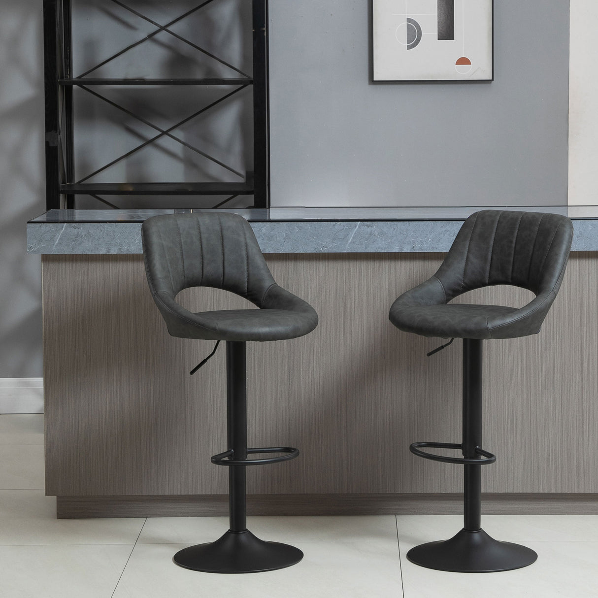 easycomfort easycomfort set 2 sgabelli da bar girevoli con schienale e poggiapiedi sgabelli alti moderni con altezza regolabile base in metallo seduta finta pelle grigia 44x49x90 110cm