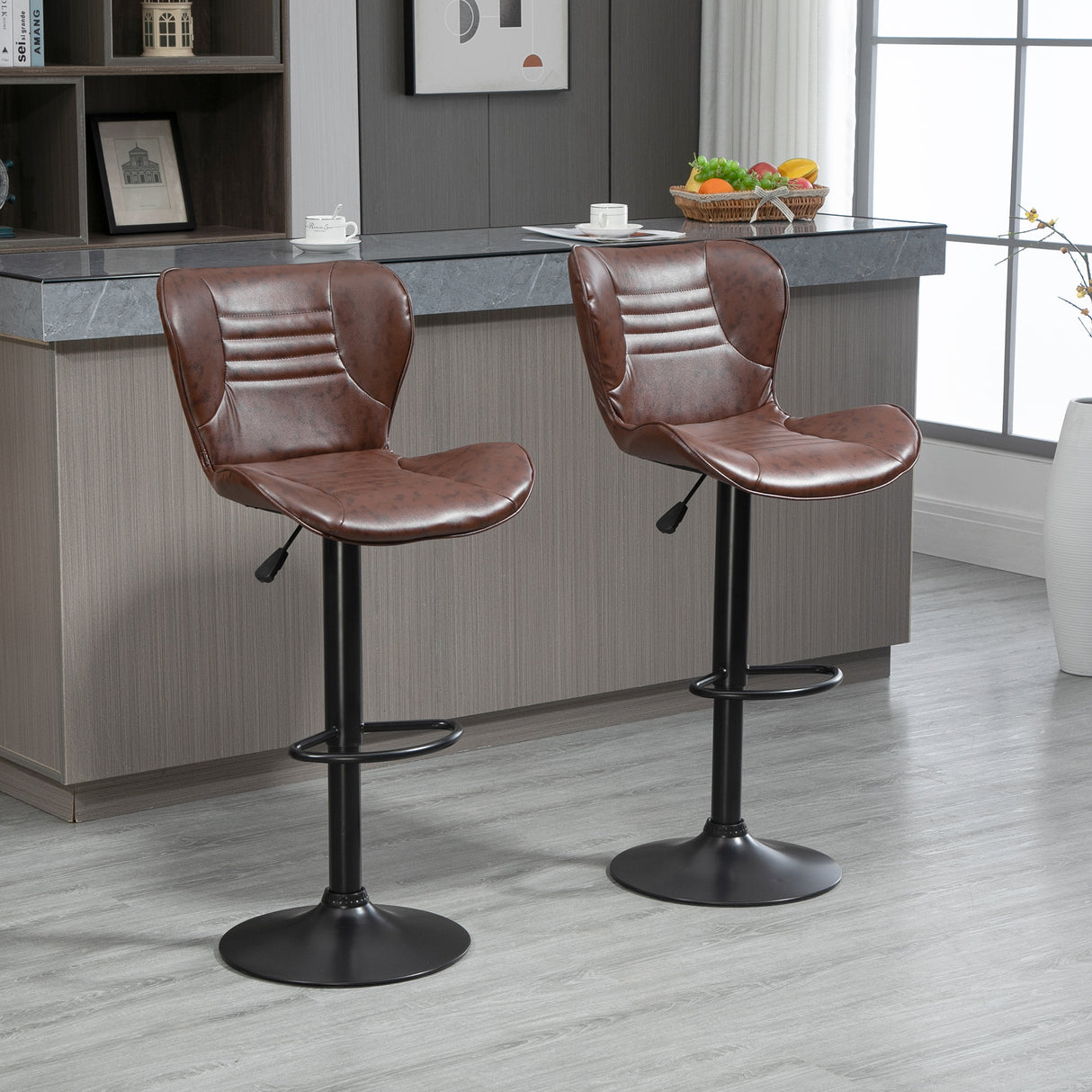 easycomfort easycomfort set 2 sgabelli da bar in finta pelle con altezza regolabile seduta girevole e poggiapiedi marrone