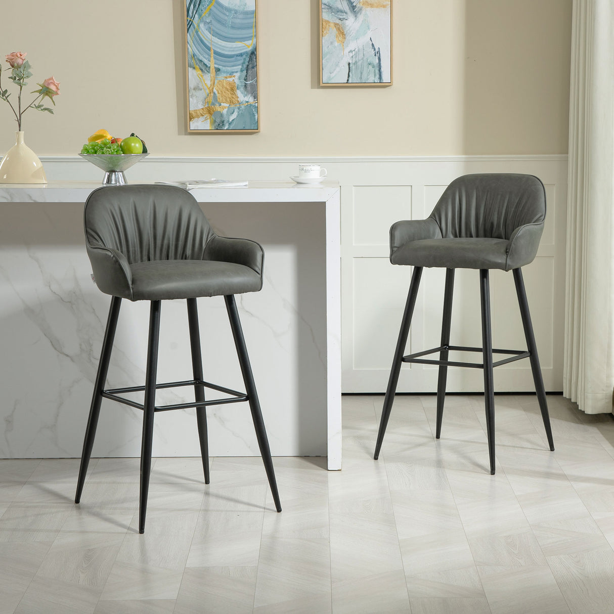 easycomfort easycomfort set 2 sgabelli da bar moderni con poggiapiedi e schienale finta pelle pu e acciaio grigio