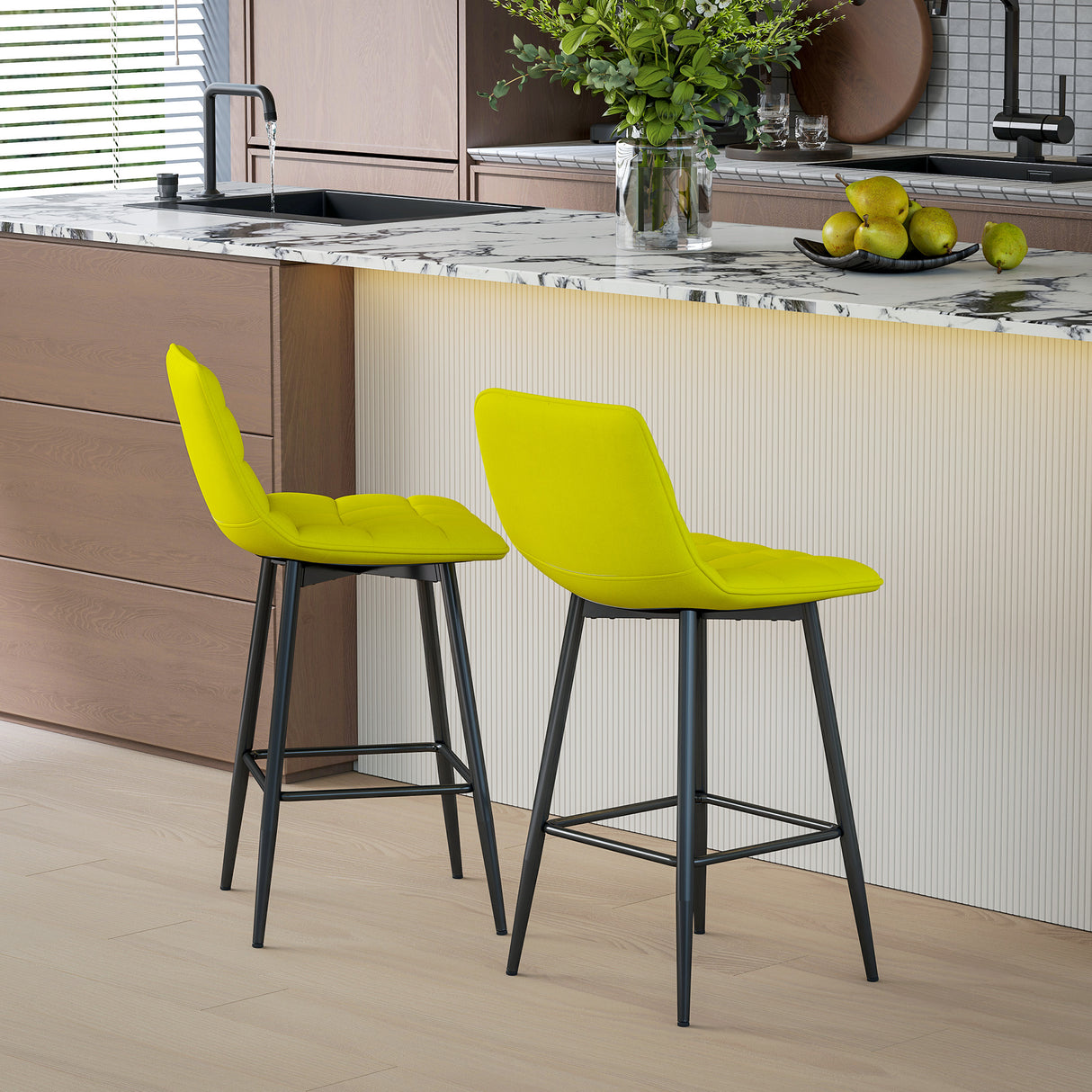 easycomfort easycomfort set 2 sgabelli da cucina stile nordico in tessuto effetto velluto e metallo 45x47x84 cm giallo
