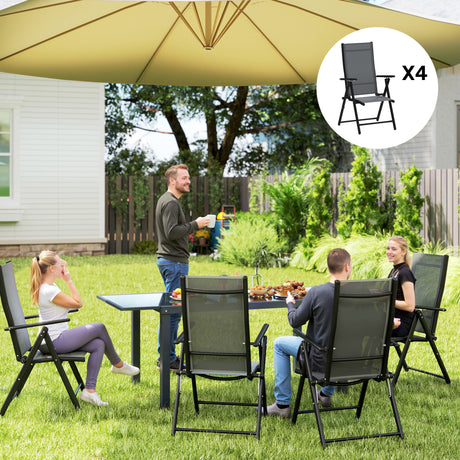 easycomfort easycomfort set 4 sedie da giardino pieghevoli e traspiranti con braccioli in acciaio e poliestere 56x69x106 cm grigio