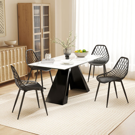 easycomfort easycomfort set 4 sedie da pranzo moderne con schienale traforato in plastica e gambe in metallo nero