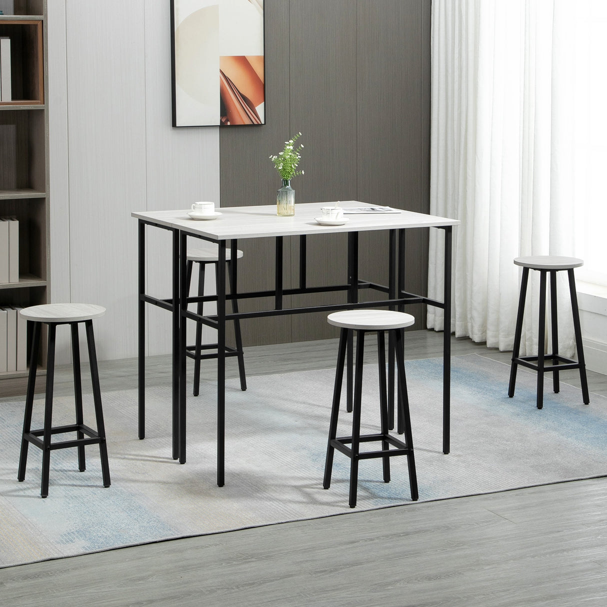 easycomfort easycomfort set da bar 6 pezzi con 4 sgabelli da bar e 2 tavoli alti in legno truciolato e acciaio per cucina e soggiorno grigio