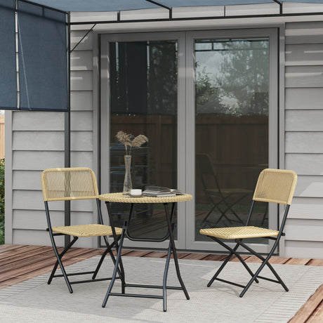 easycomfort easycomfort set da giardino 3 pezzi in rattan e acciaio 2 sedie pieghevoli e tavolino da caffe giallo e nero