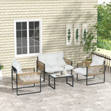 easycomfort easycomfort set da giardino 4 pezzi in rattan con divanetto 2 sedie e tavolino da caffe nero marrone e crema