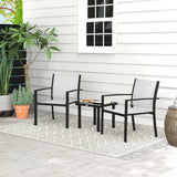 easycomfort easycomfort set da giardino con tavolino in vetro e 2 sedie impilabili in tessuto a rete grigio chiaro