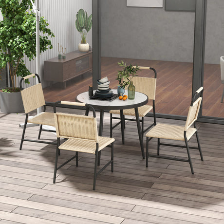 easycomfort easycomfort set da giardino con tavolo in vetro effetto marmo e 4 sedie in rattan colore cachi