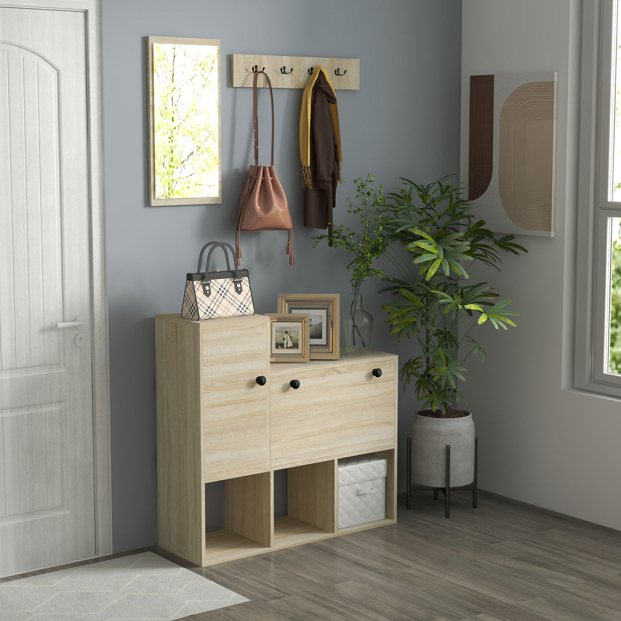 easycomfort easycomfort set da ingresso con attaccapanni a muro 4 ganci scarpiera per 9 scarpe armadietto e specchio