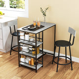 easycomfort easycomfort set da pranzo 3 pezzi con bancone bar con ripiani e 2 sedie alte con schienale grigio chiaro