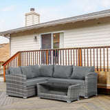 easycomfort easycomfort set mobili da giardino in rattan pe da 4 pezzi salotto con divano angolare e tavolino con vetro cuscini imbottiti e sfoderabili grigio