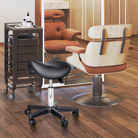easycomfort easycomfort sgabello girevole a sella con ruote e altezza regolabile imbottito e rivestito in finta pelle nero