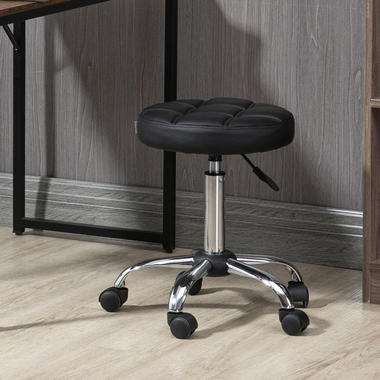 easycomfort easycomfort sgabello girevole rotondo con ruote altezza regolabile e rivestimento in finta pelle nero