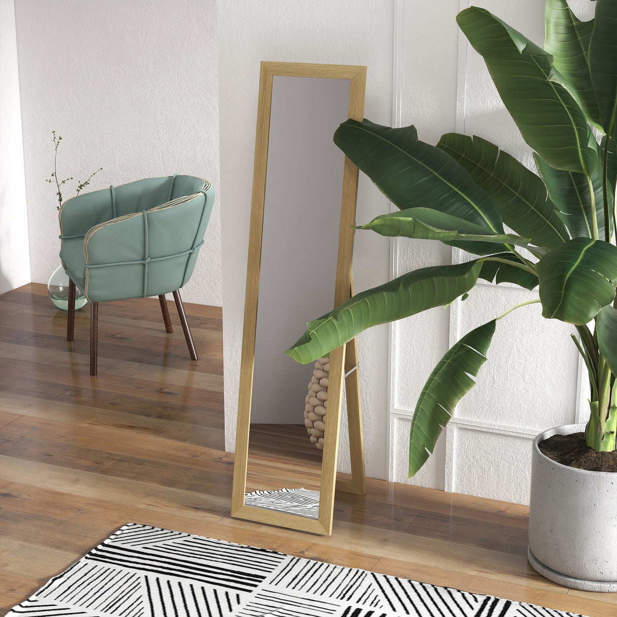 easycomfort easycomfort specchio con cornice in mdf con piedini e ganci per utilizzo a muro o a parete 37x40x155 cm