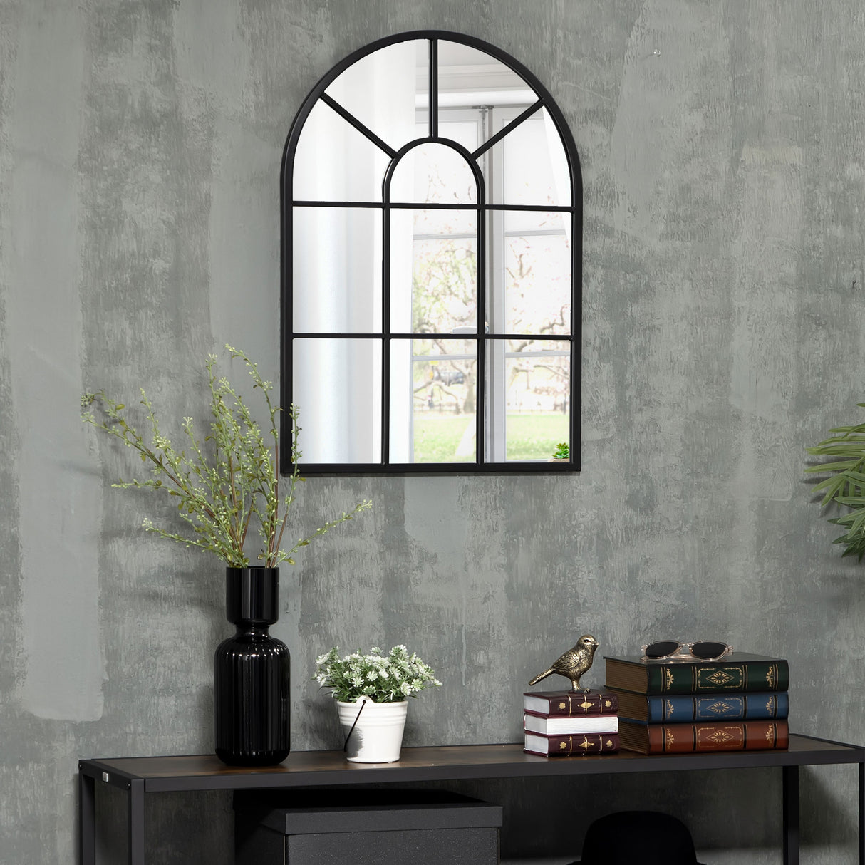 easycomfort easycomfort specchio moderno a parete e a forma di arco 70x50 cm per camera da letto e soggiorno in metallo nero e vetro