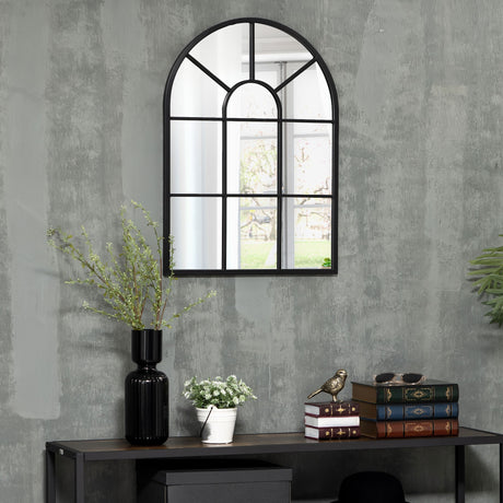 easycomfort easycomfort specchio moderno a parete e a forma di arco 70x50 cm per camera da letto e soggiorno in metallo nero e vetro