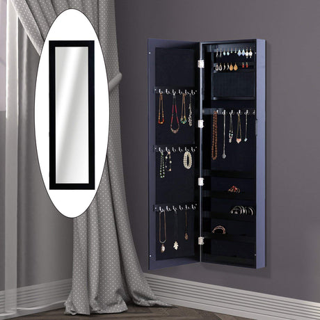 easycomfort easycomfort specchio portagioie da parete con ganci e scompartimenti in legno armadietto portagioie con specchio per orecchini collane e anelli 37x9 5x121 cm nero