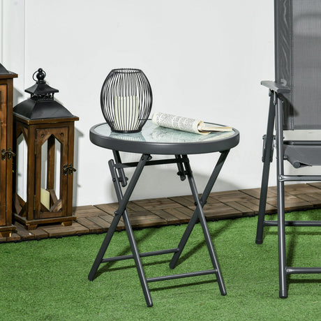 easycomfort easycomfort tavolino da caffe per giardino pieghevole con piano in vetro effetto marmo 45x50cm grigio