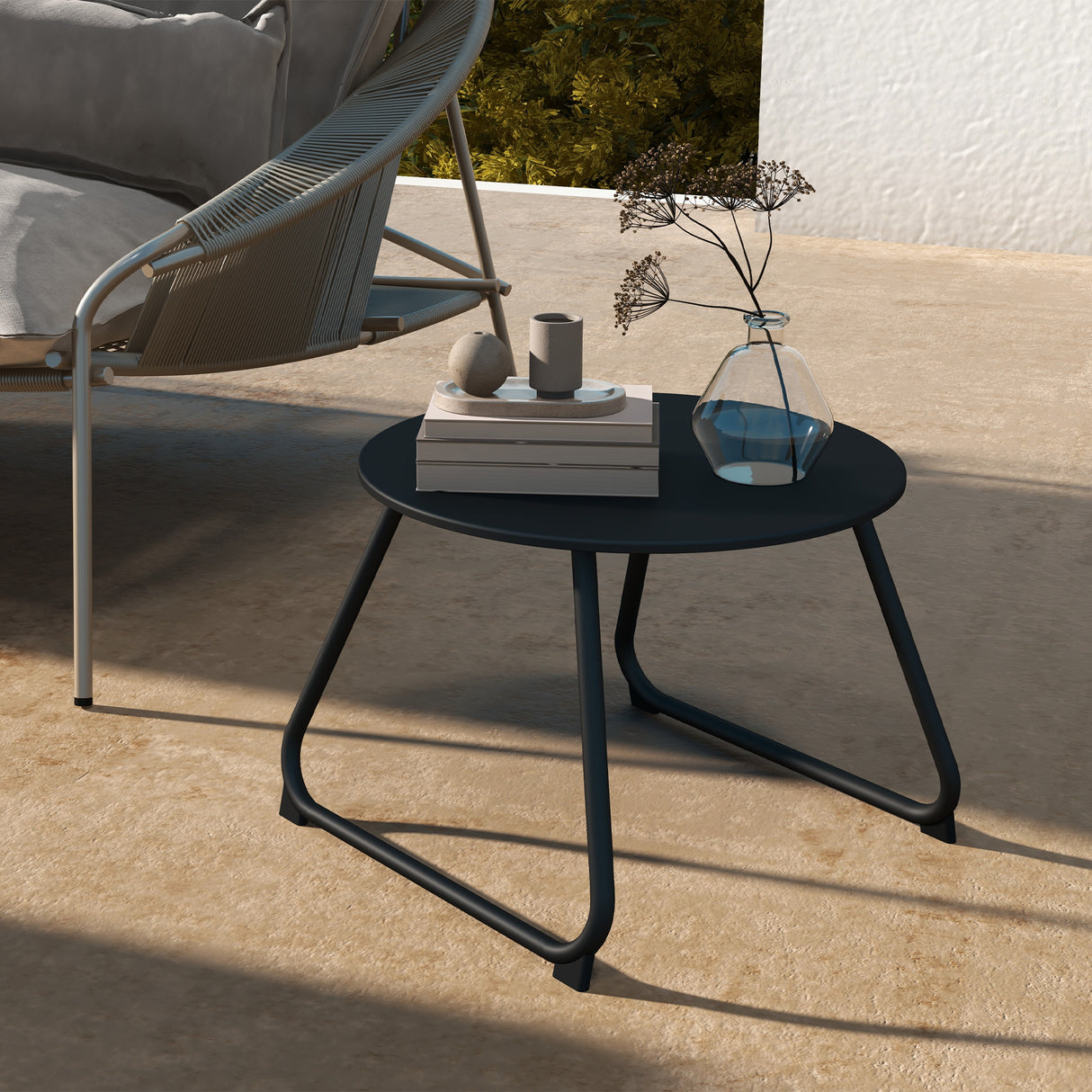 easycomfort easycomfort tavolino da esterni 48x37 cm in metallo nero con piedini regolabili