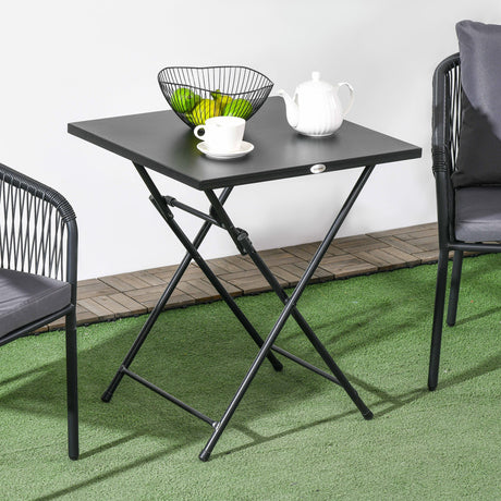 easycomfort easycomfort tavolino da esterni pieghevole in acciaio con piedini antiscivolo 60x60x71 cm nero