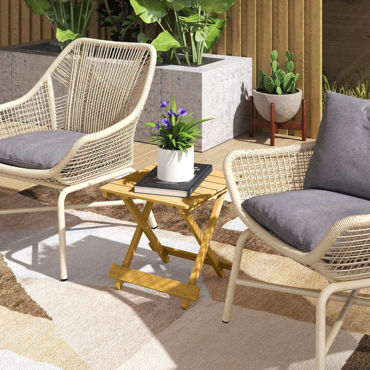 easycomfort easycomfort tavolino da esterno pieghevole in legno con piano a doghe 40x43x40 cm legno naturale