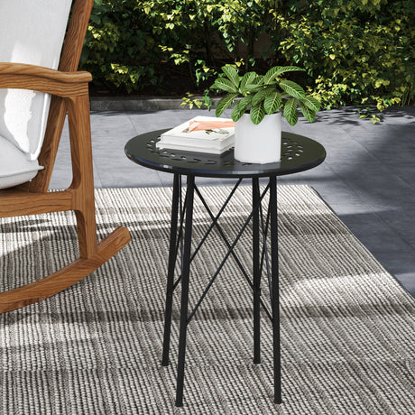 easycomfort easycomfort tavolino da giardino con intagli a fiori e foglie tavolo da esterno e interno 40x50 cm nero